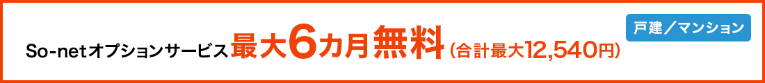 So-netオプションサービス最大6カ月無料（合計最大12,540円 ）戸建／マンション